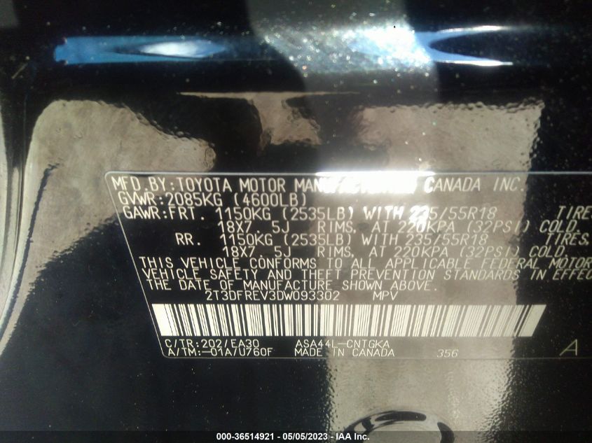 2013 TOYOTA RAV4 LIMITED - 2T3DFREV3DW093302