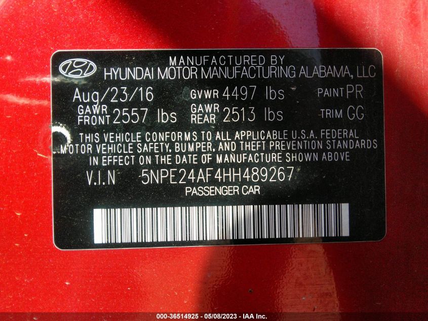 2017 HYUNDAI SONATA SE - 5NPE24AF4HH489267