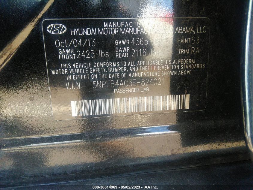 2014 HYUNDAI SONATA GLS - 5NPEB4AC3EH824021