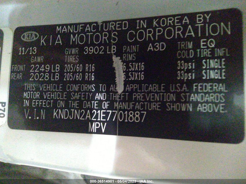 2014 KIA SOUL BASE - KNDJN2A21E7701887