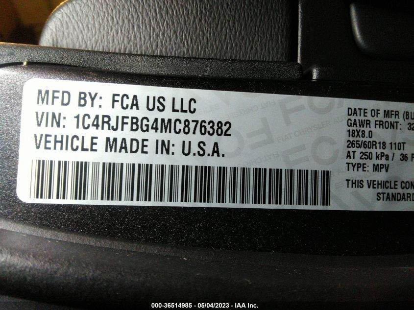 2021 JEEP GRAND CHEROKEE LIMITED - 1C4RJFBG4MC876382