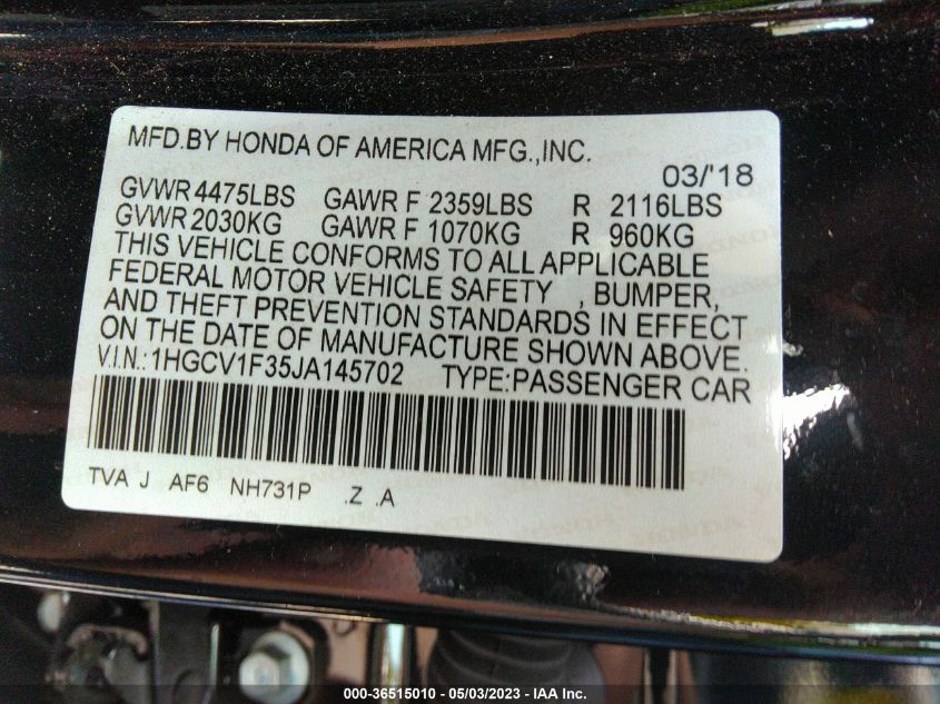 2018 HONDA ACCORD SEDAN SPORT 1.5T - 1HGCV1F35JA145702