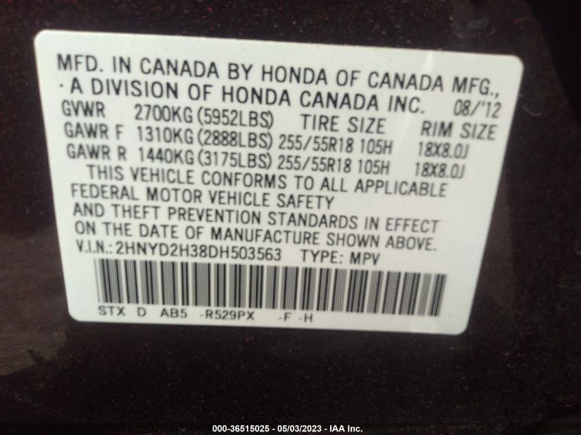 2013 ACURA MDX TECH PKG - 2HNYD2H38DH503563