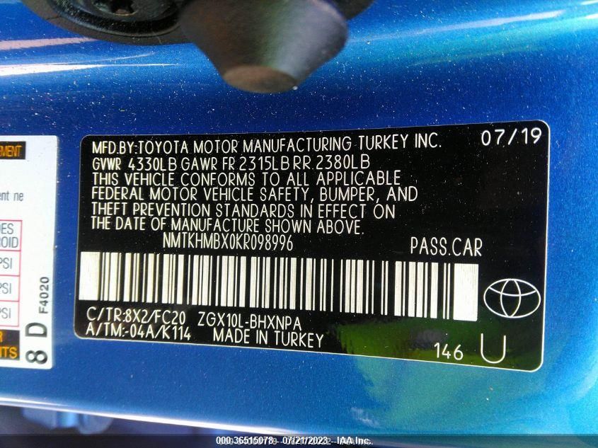 2019 TOYOTA C-HR XLE/LE/LIMITED - NMTKHMBX0KR098996