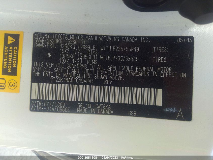 2015 LEXUS RX 350 - 2T2ZK1BA0FC194844