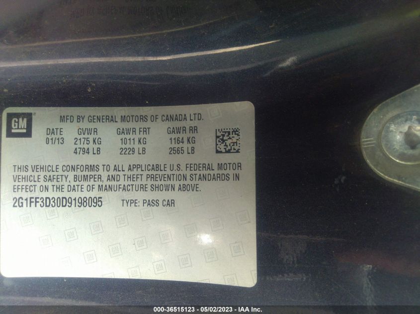 2013 CHEVROLET CAMARO LT - 2G1FF3D30D9198095
