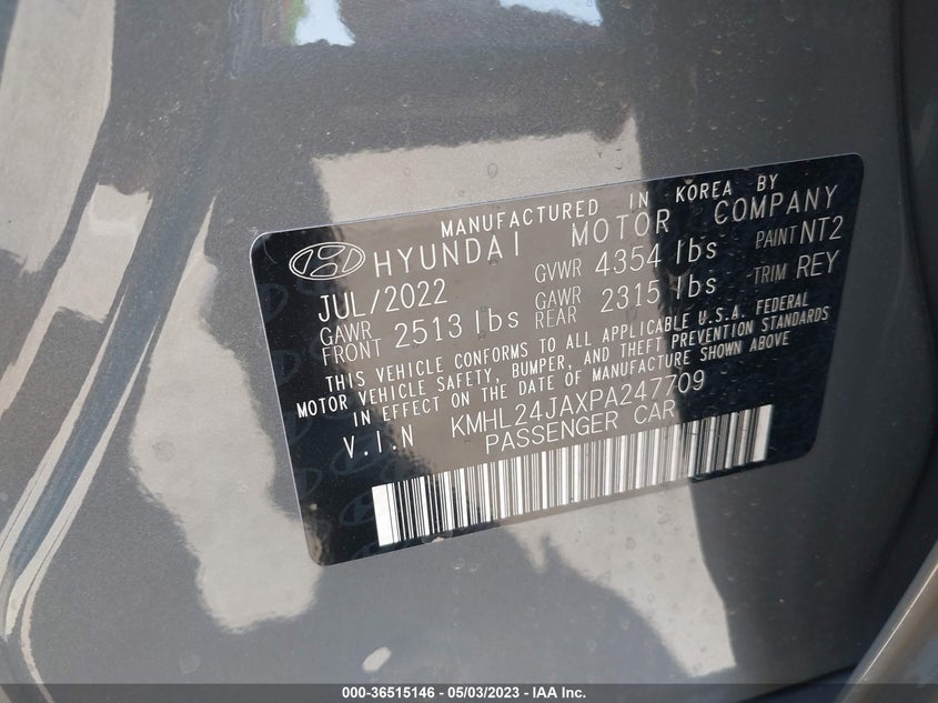 VIN KMHL24JAXPA247709 2023 HYUNDAI SONATA SE