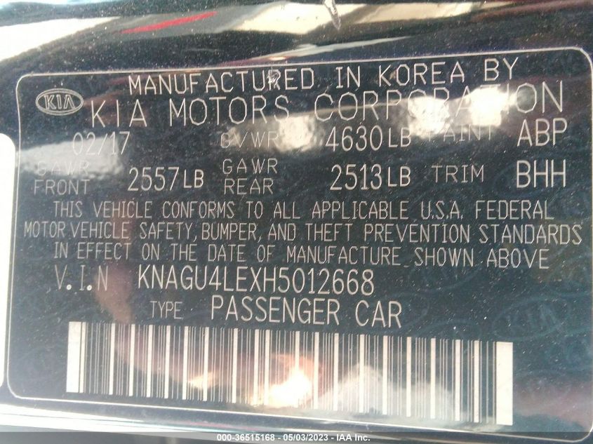 2017 KIA OPTIMA HYBRID EX - KNAGU4LEXH5012668