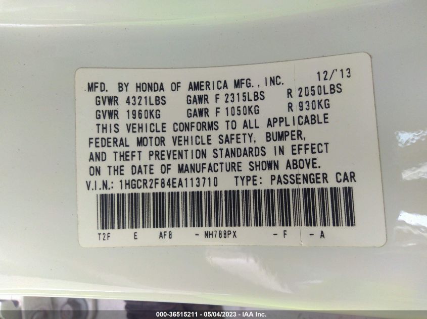 2014 HONDA ACCORD SEDAN EX-L - 1HGCR2F84EA113710