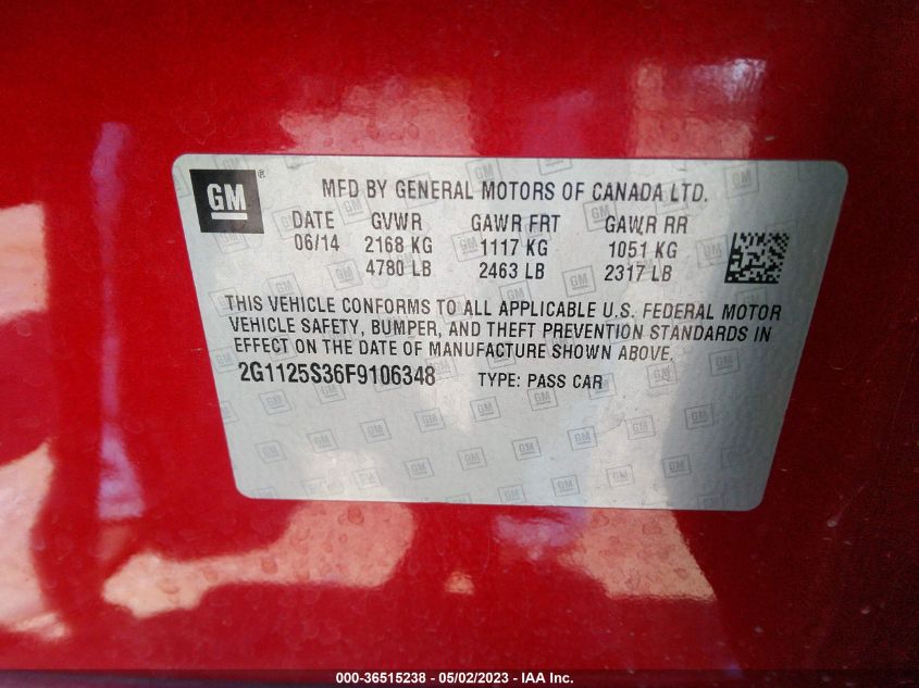 2015 CHEVROLET IMPALA LT - 2G1125S36F9106348