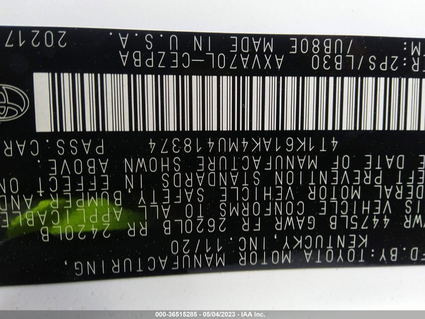 2021 TOYOTA CAMRY XSE - 4T1K61AK4MU418374