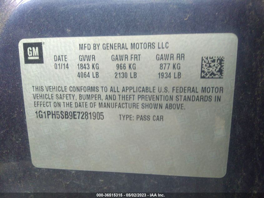 2014 CHEVROLET CRUZE ECO - 1G1PH5SB9E7281905