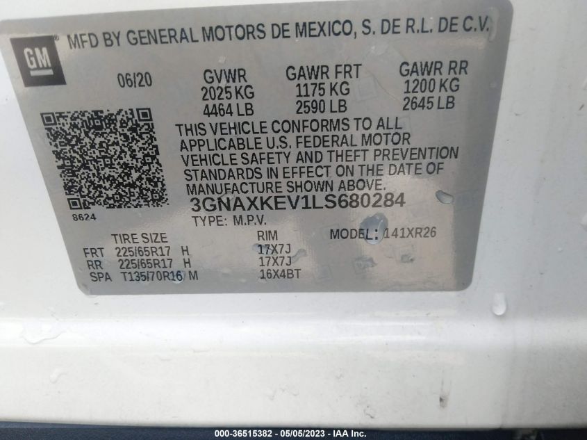 2020 CHEVROLET EQUINOX LT - 3GNAXKEV1LS680284