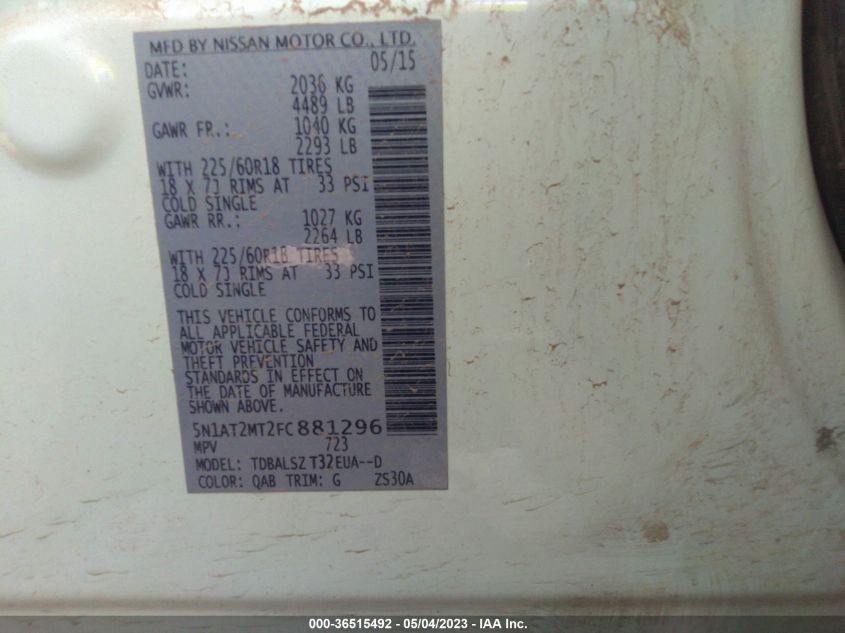 2015 NISSAN ROGUE SL - 5N1AT2MT2FC881296