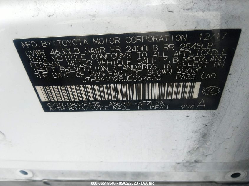 2018 LEXUS IS IS 300 - JTHBA1D28J5067620