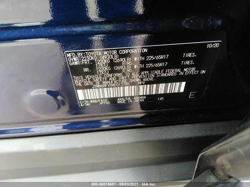 2021 TOYOTA RAV4 HYBRID - JTMR6RFVXMD013785