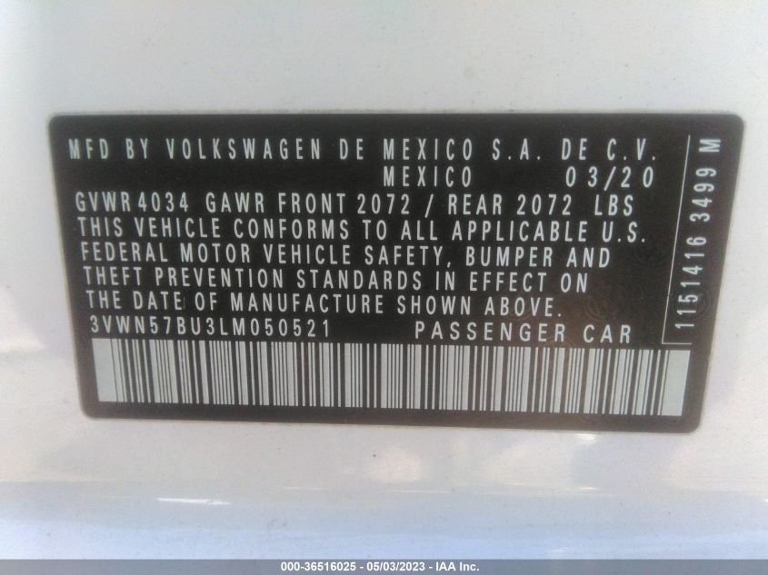 2020 VOLKSWAGEN JETTA S/R-LINE - 3VWN57BU3LM050521
