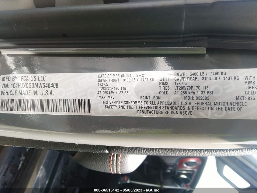 2021 JEEP WRANGLER RUBICON - 1C4HJXCG3MW546408