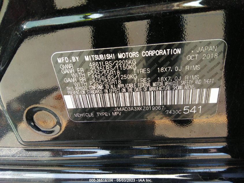 2019 MITSUBISHI OUTLANDER SE/SEL/LE - JA4AD3A3XKZ019067