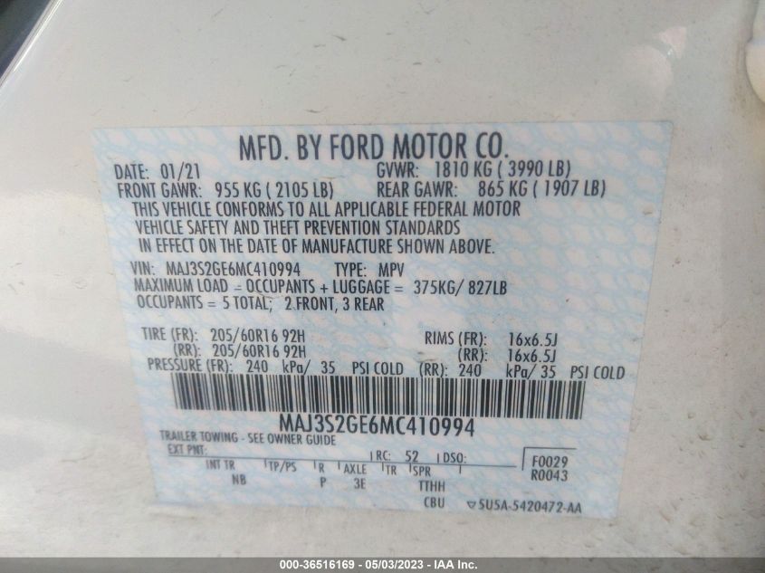 2021 FORD ECOSPORT SE - MAJ3S2GE6MC410994