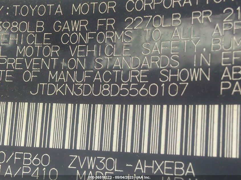 2013 TOYOTA PRIUS ONE/TWO/THREE/FOUR/FIVE - JTDKN3DU8D5560107