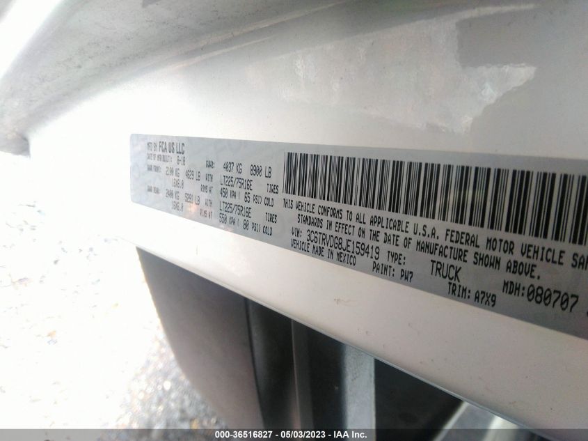 2018 RAM PROMASTER CARGO VAN - 3C6TRVDG8JE159419
