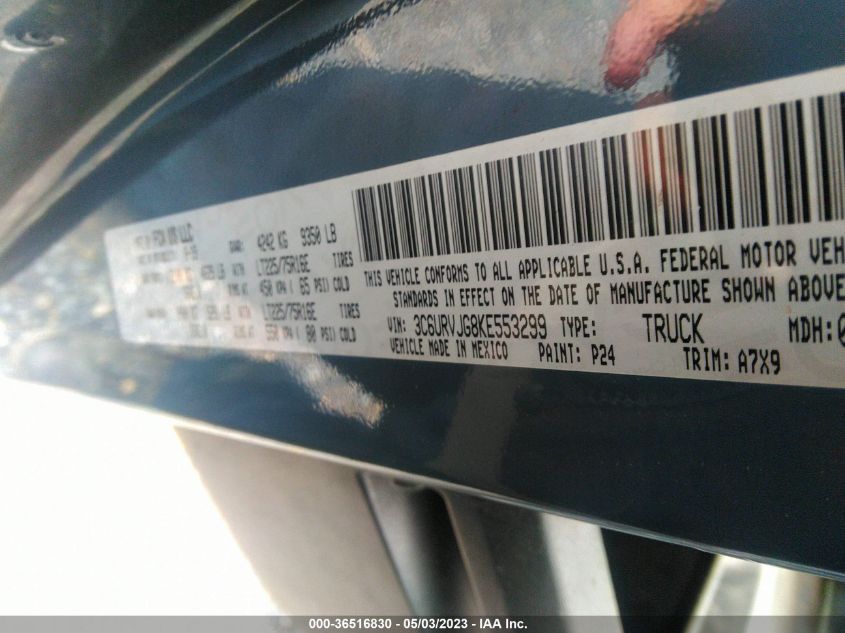 2019 RAM PROMASTER CARGO VAN - 3C6URVJG8KE553299