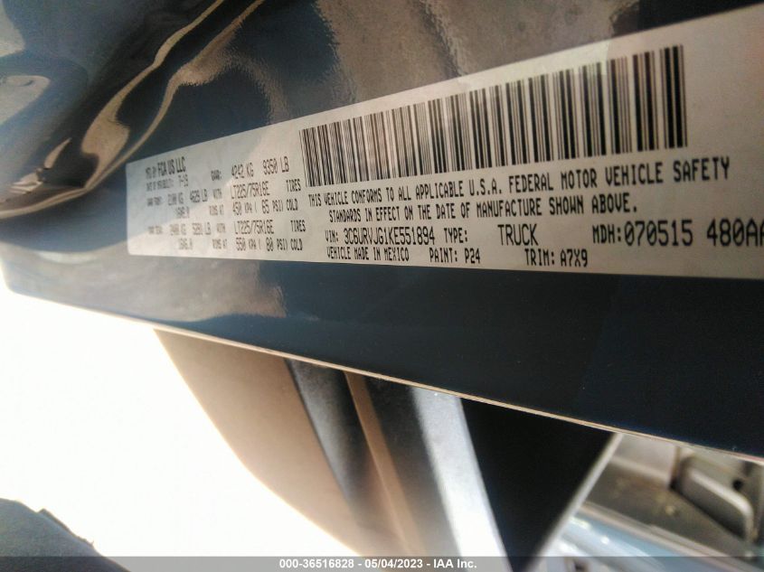 2019 RAM PROMASTER CARGO VAN - 3C6URVJG1KE551894