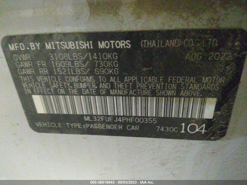 2023 MITSUBISHI MIRAGE G4 ES/LE/BLACK EDITION - ML32FUFJ4PHF00355