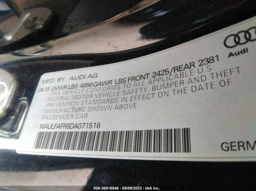 2013 AUDI A5 PREMIUM PLUS - WAULFAFR8DA071516