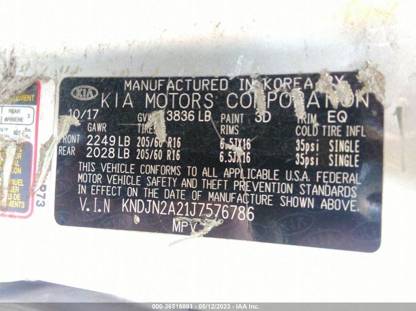 2018 KIA SOUL BASE - KNDJN2A21J7576786
