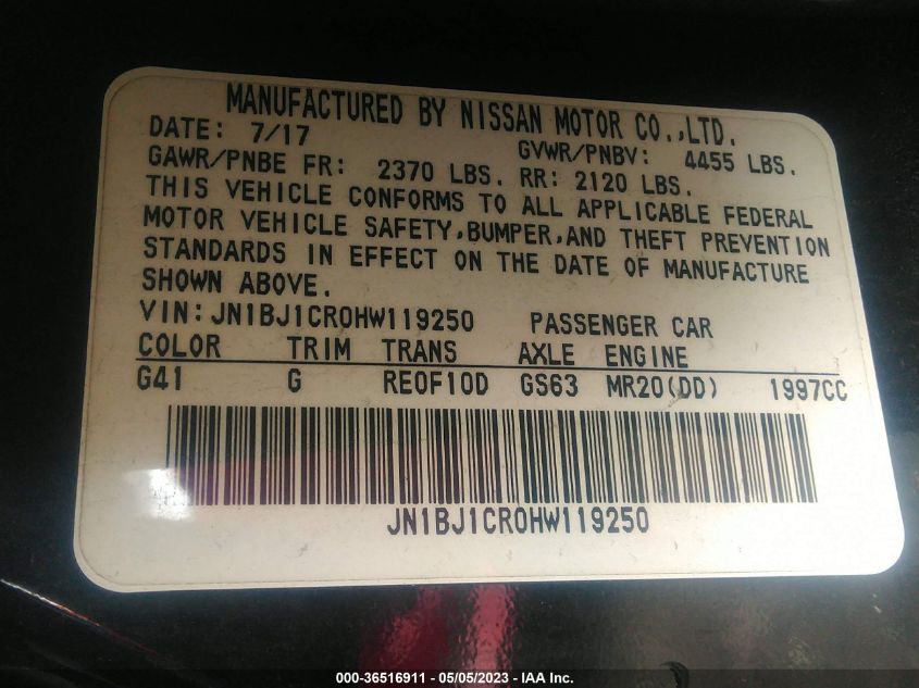 2017 NISSAN ROGUE SPORT SL - JN1BJ1CR0HW119250