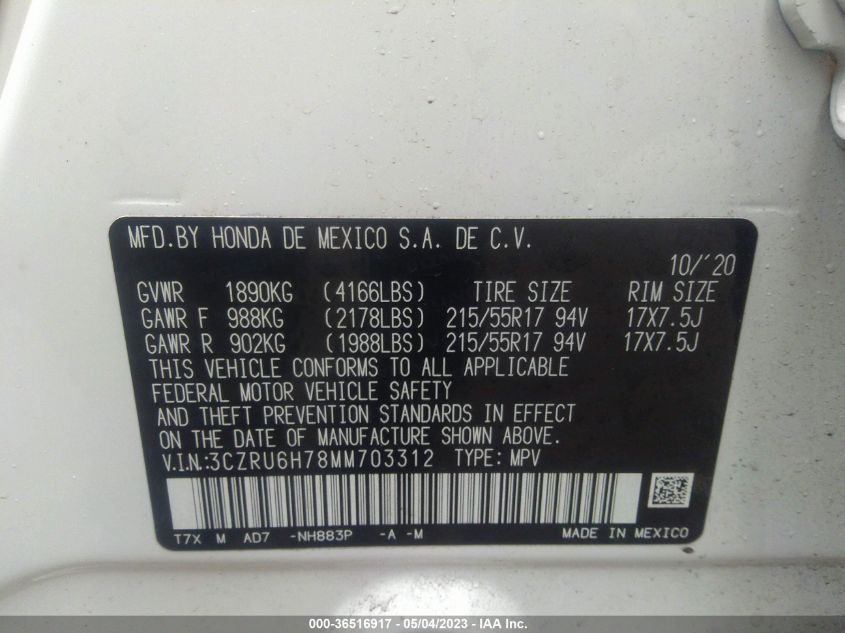2021 HONDA HR-V EX-L - 3CZRU6H78MM703312
