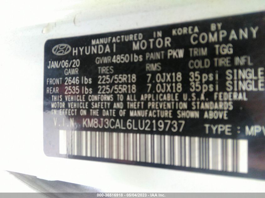 2020 HYUNDAI TUCSON SEL - KM8J3CAL6LU219737