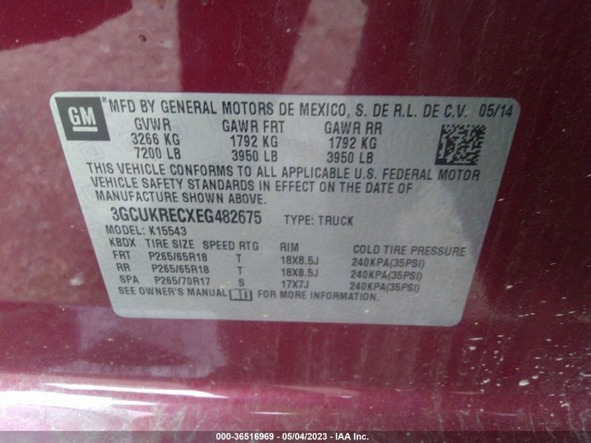 2014 CHEVROLET SILVERADO 1500 LT - 3GCUKRECXEG482675