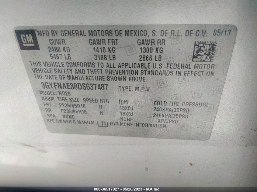 2013 CADILLAC SRX BASE 3GYFNAE38DS637487