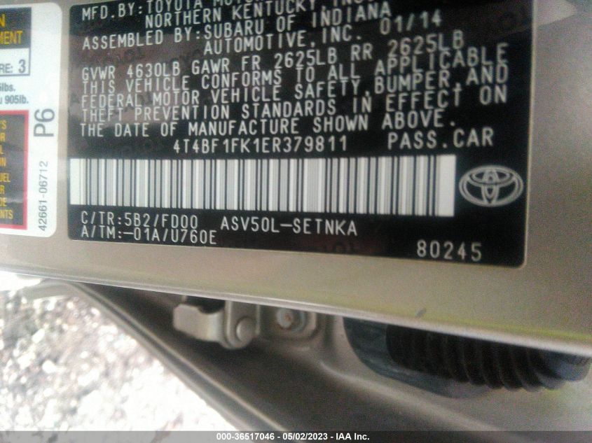 2014 TOYOTA CAMRY L/LE/XLE/SE/SE SPORT - 4T4BF1FK1ER379811