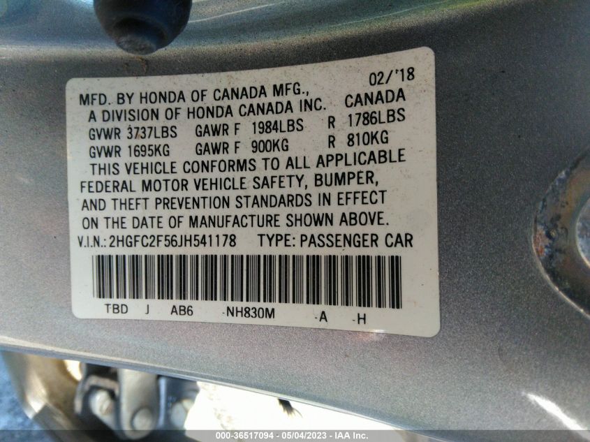 2018 HONDA CIVIC SEDAN LX - 2HGFC2F56JH541178