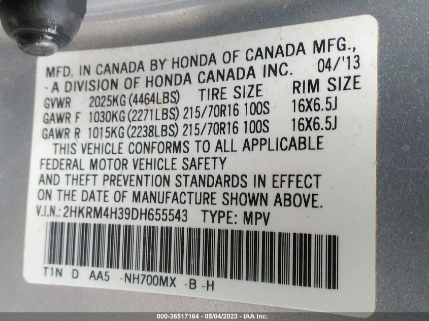 2013 HONDA CR-V LX - 2HKRM4H39DH655543