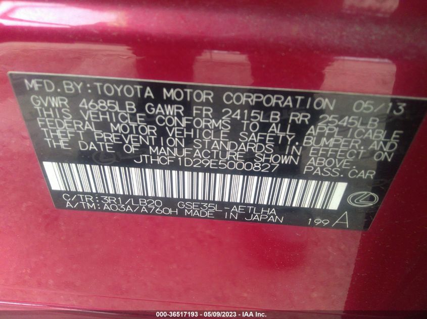 2014 LEXUS IS 250 - JTHCF1D29E5000827
