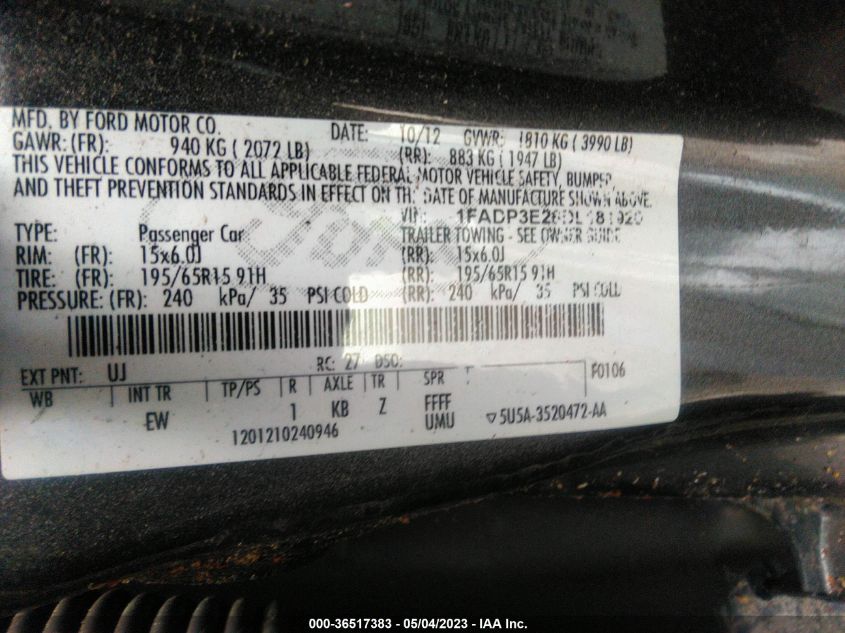 2013 FORD FOCUS S - 1FADP3E28DL181920