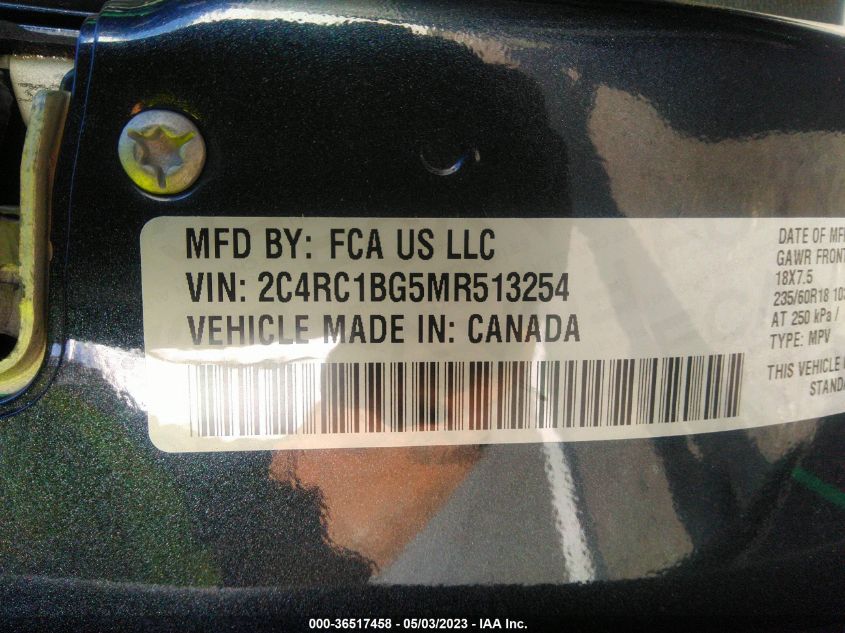 2021 CHRYSLER PACIFICA TOURING L - 2C4RC1BG5MR513254