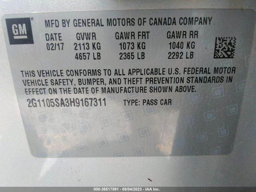 2017 CHEVROLET IMPALA LT - 2G1105SA3H9167311