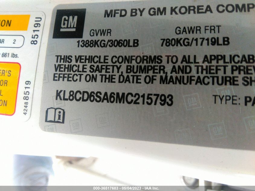 2021 CHEVROLET SPARK 1LT - KL8CD6SA6MC215793