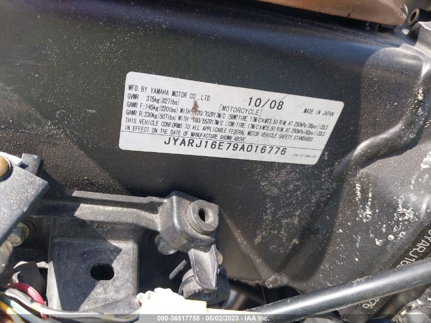 2009 YAMAHA YZFR6 JYARJ16E79A016776