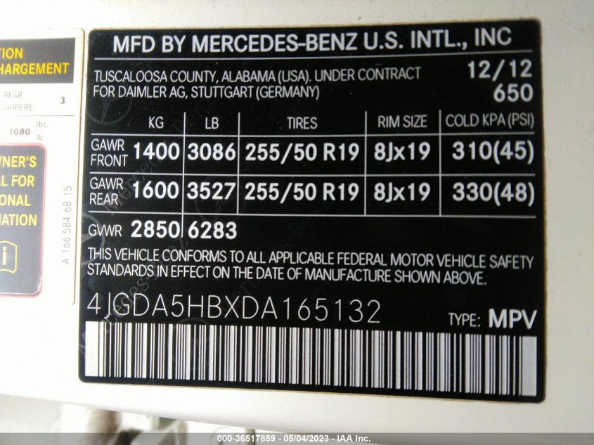 2013 MERCEDES-BENZ M-CLASS ML 350 - 4JGDA5HBXDA165132
