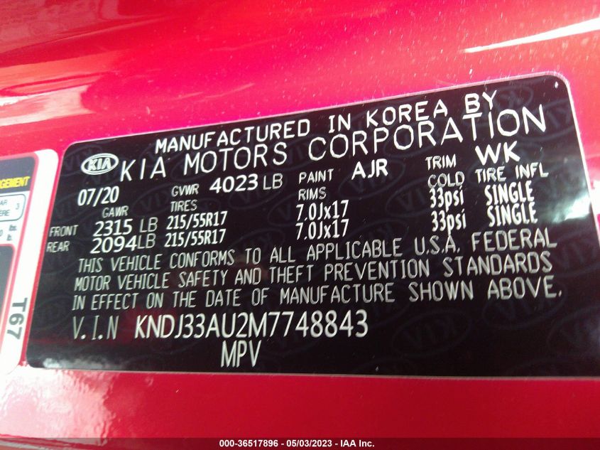 2021 KIA SOUL EX - KNDJ33AU2M7748843