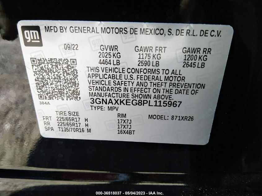 2023 CHEVROLET EQUINOX LT - 3GNAXKEG8PL115967