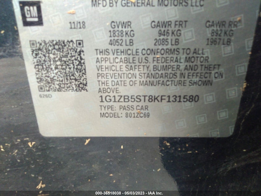 VIN 1G1ZB5ST8KF131580 2019 CHEVROLET MALIBU LS