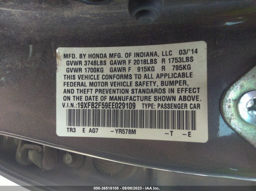 2014 HONDA CIVIC SEDAN LX - 19XFB2F59EE029109